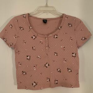 Wild-fable Women's Pink and White Crop-top